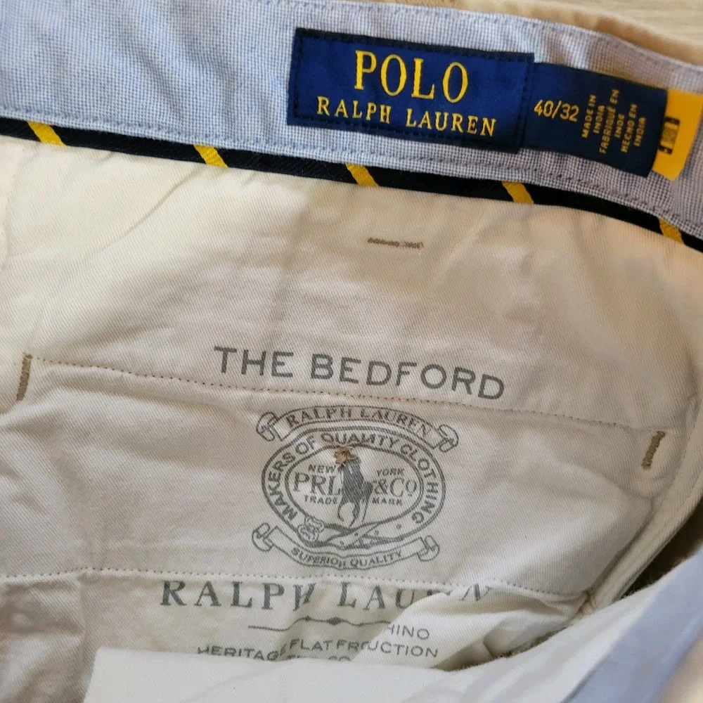 POLO RALPH LAUREN BEDFORD CHINO PANTS MENS 40X31.5 KHAKI TAN FLAT FRONT COTTON